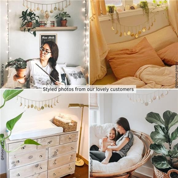 Moon Phase Wall Hanging, Handmade Hammered Gold Metal 13 Moons 36" Garland - Picture 6 of 6